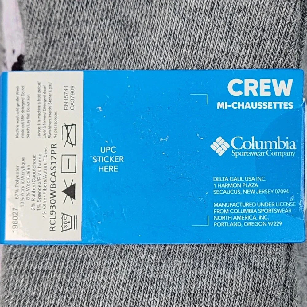 Columbia 2 Pair Crew Mi-Chaussettes Socks Womens‎ Sz 4-10 Grey Purple Wool Blend